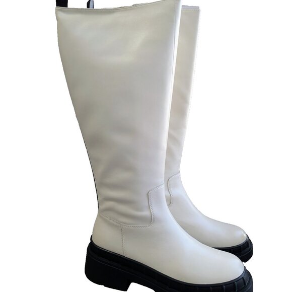 Lisa Vicky Womens Moody-V Leather Water Resistant Knee High Boots White Size 8 - Picture 1 of 9